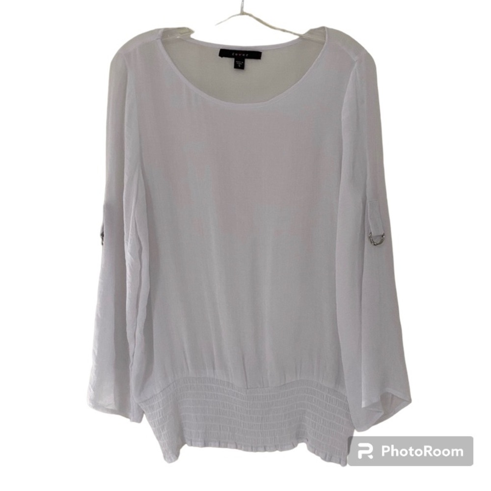 Fever White Long  Roll Tab Sleeve Shirt Size Small